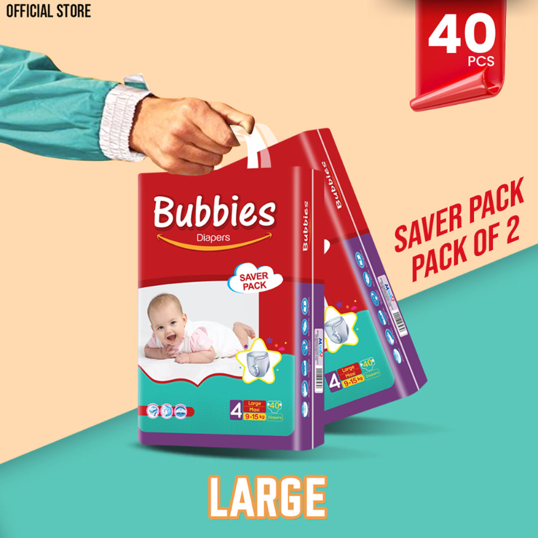 Bubbies Saver Pack Baby Diaper – Size 4, Large – 40 Pcs (Pack of 2)