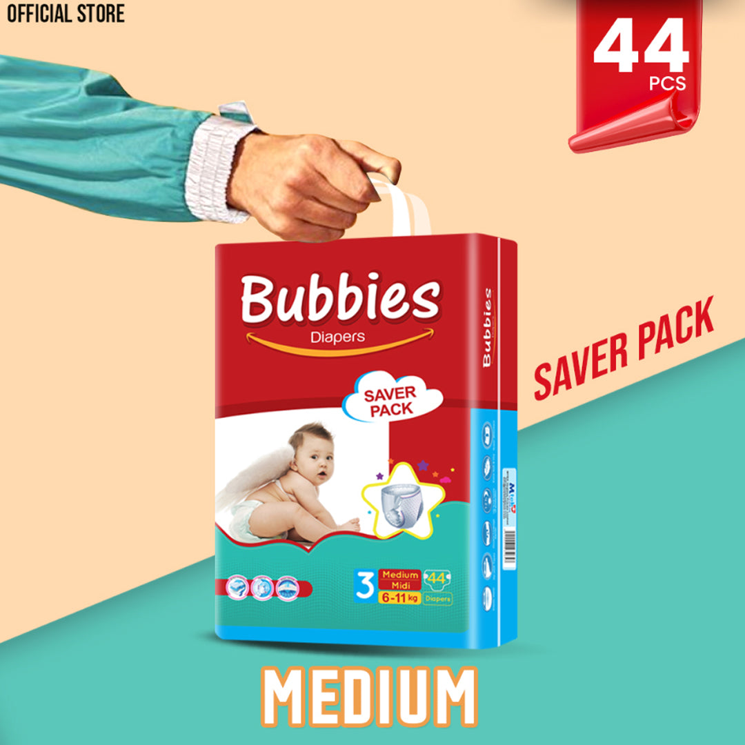 Bubbies Saver Pack Baby Diaper – Size 3, Medium – 44 Pcs