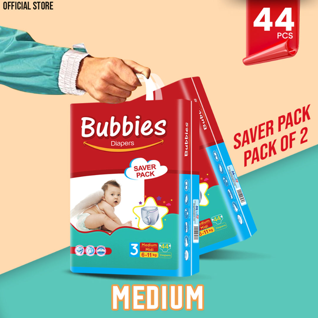 Bubbies Saver Pack Baby Diaper – Size 3, Medium – 44 Pcs (Pack of 2)