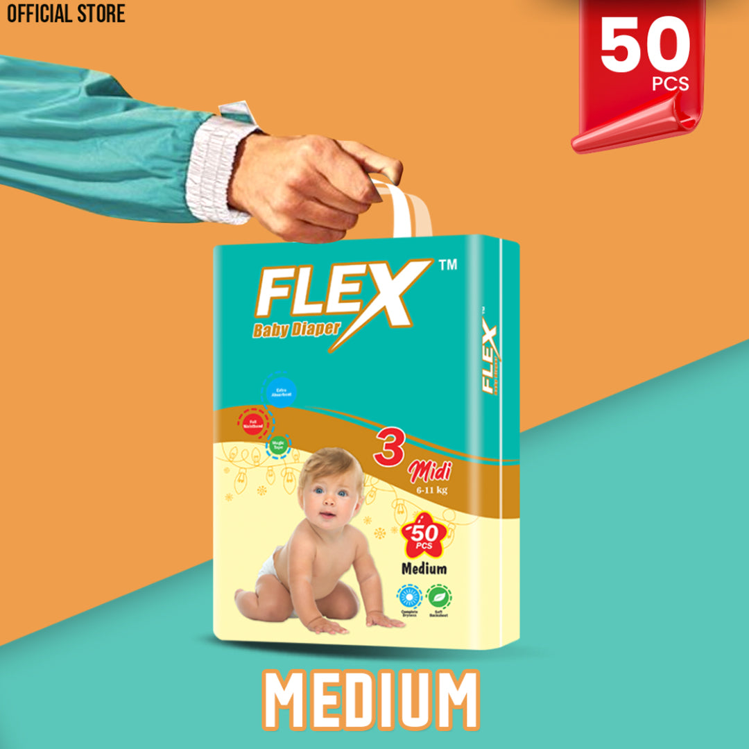 Flex Baby Diaper – Size 3, Medium – 50 Pcs