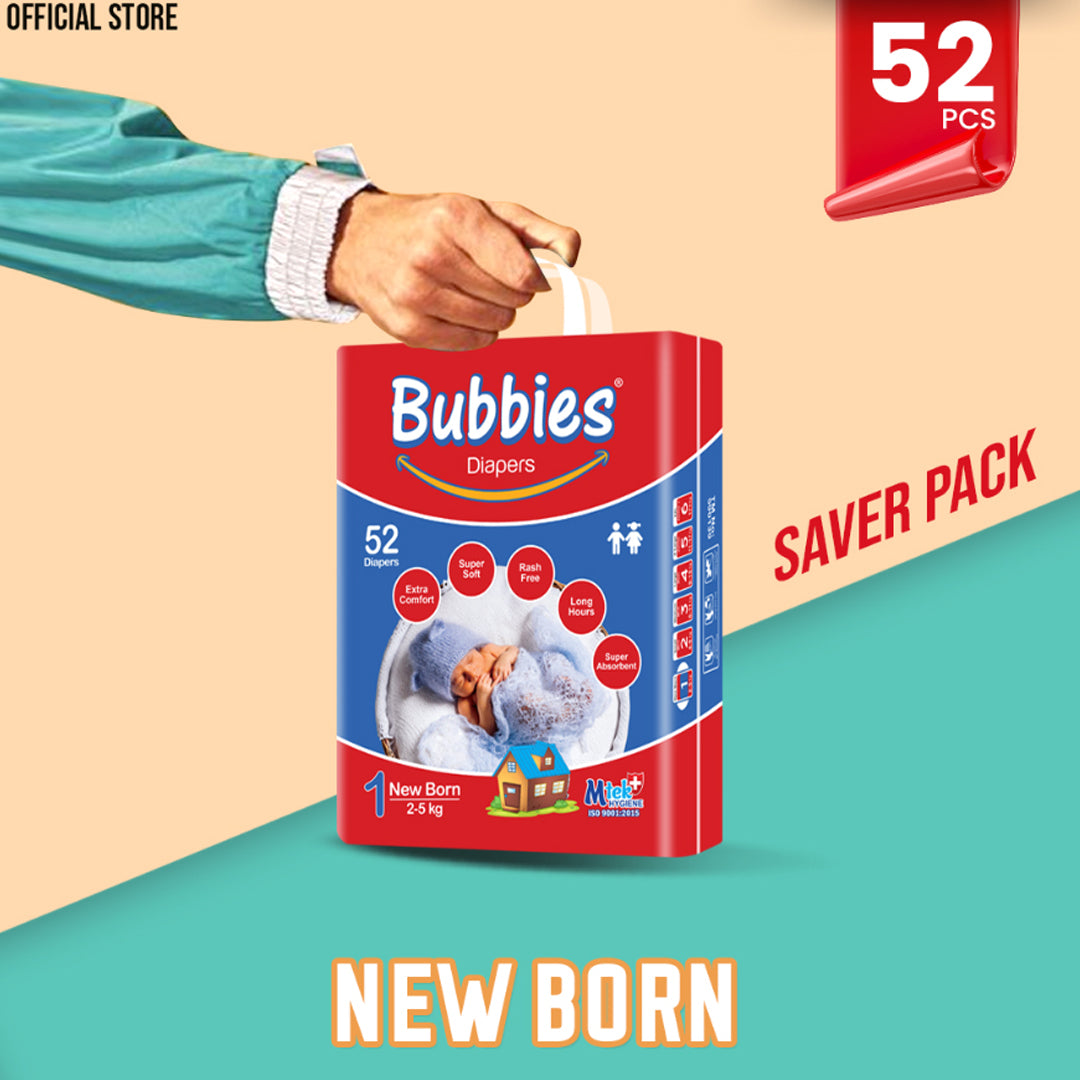 Bubbies Saver Pack Baby Diaper – Size 1, New Born – 52 Pcs