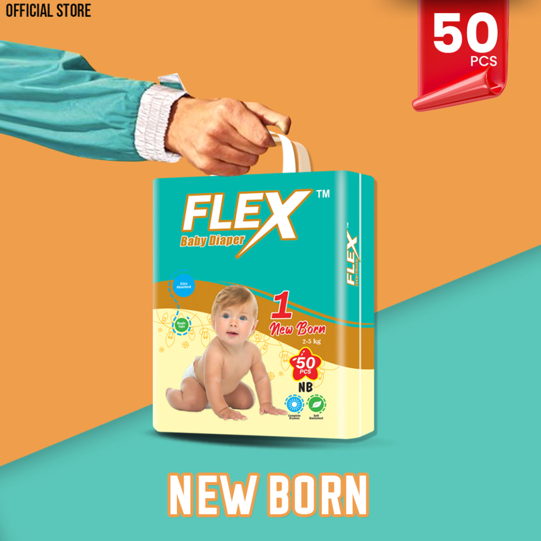 Flex Baby Diaper – Size 1, New Born – 50 Pcs