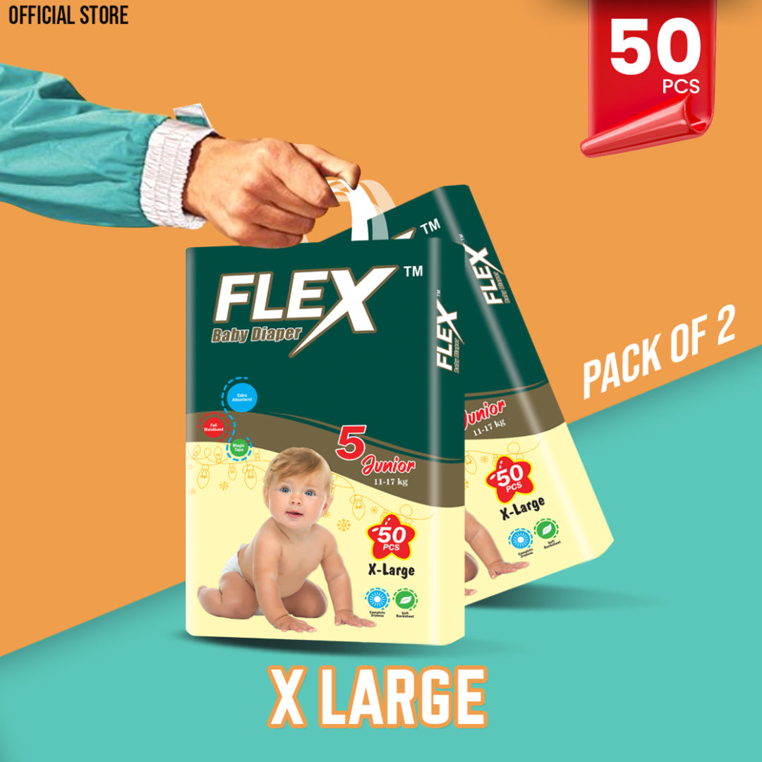 Flex Economy Pack Baby Diaper – Size 5, X-Large – 50 Pcs (Pack of 2)
