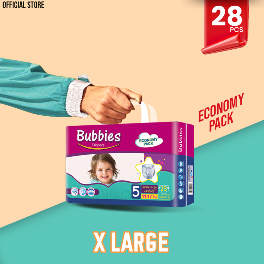 Bubbies Economy Pack Baby Diaper – Size 5, X-Large – 28 Pcs