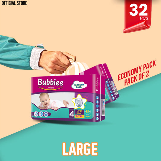Bubbies Economy Pack Baby Diaper – Size 4, Large – 32 Pcs (Pack of 2)