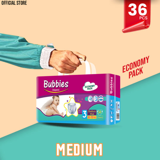 Bubbies Economy Pack Baby Diaper – Size 3, Medium – 36 Pcs