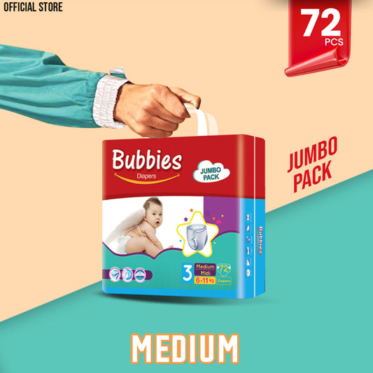 Bubbies Jumbo Pack Baby Diaper – Size 3, Medium – 72 Pcs