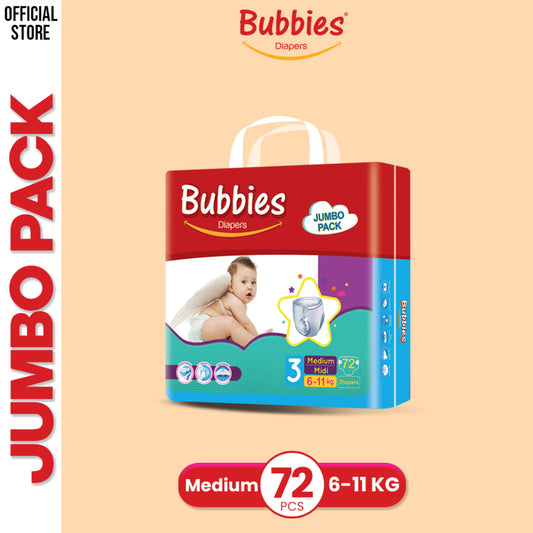 Bubbies Jumbo Pack Baby Diaper – Size 3, Medium – 72 Pcs