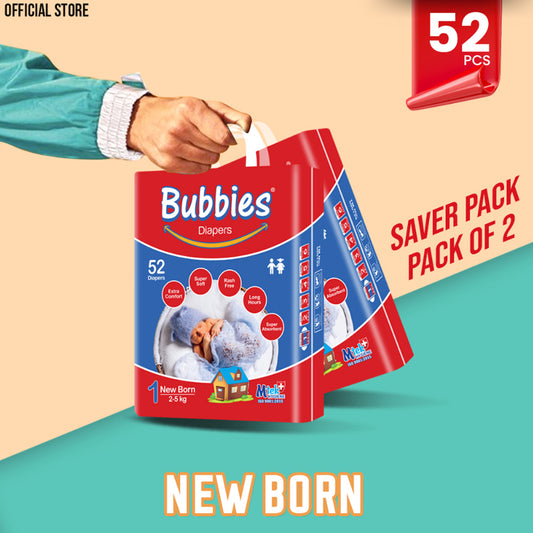Bubbies Saver Pack Baby Diaper – Size 1, New Born – 52Pcs (Pack Of 2)