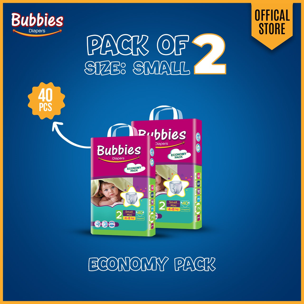 Bubbies Economy Pack Baby Diaper – Size 2, Small – 40 Pcs (Pack of 2)