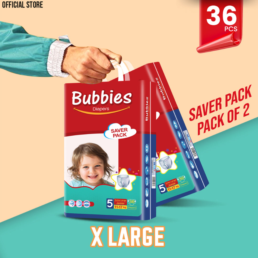 Bubbies Saver Pack Baby Diaper – Size 5, X-Large – 36 Pcs (Pack of 2)